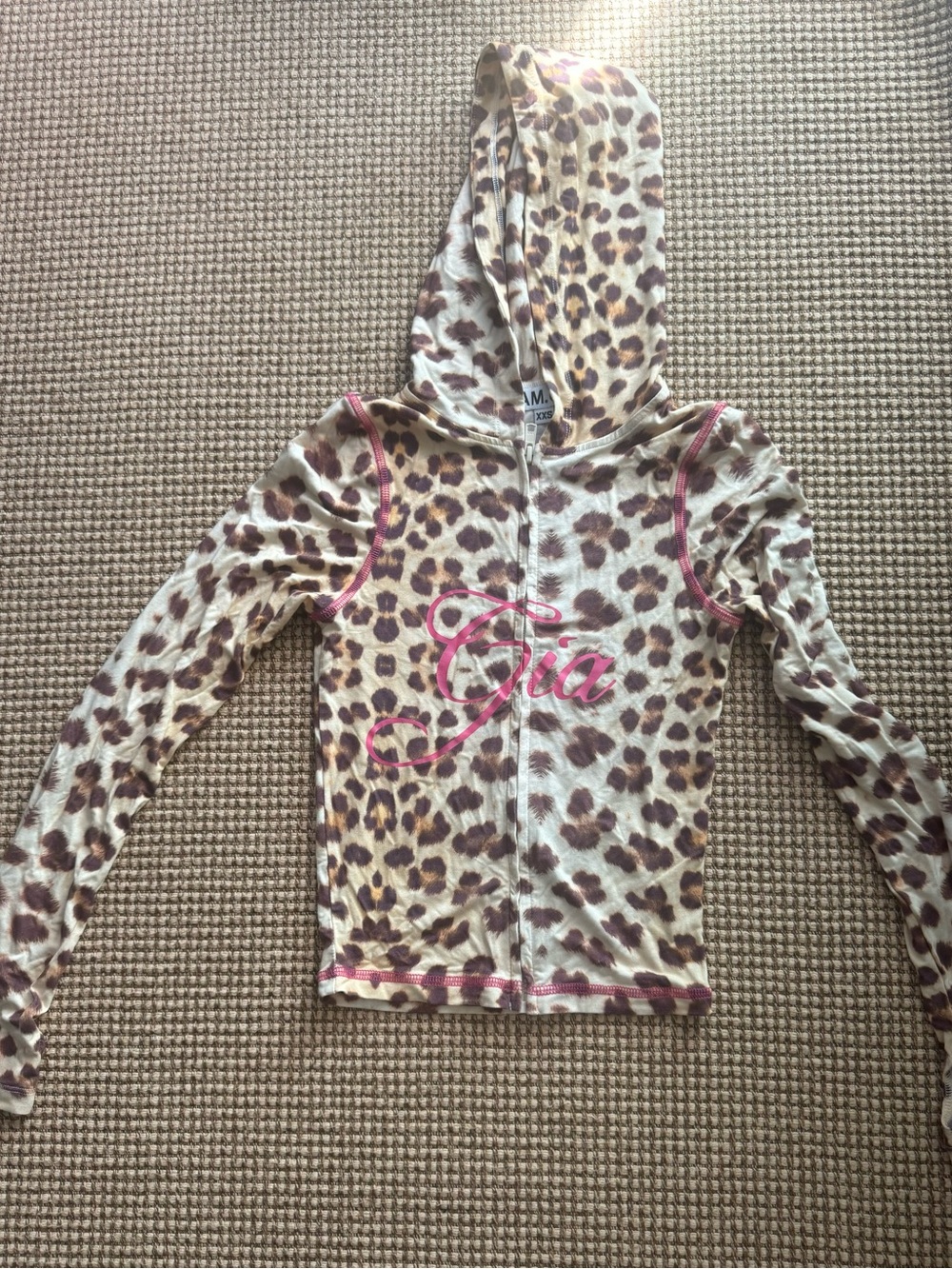 I.AM.GIA Leopard Print Zip Hoodie with Pink Script